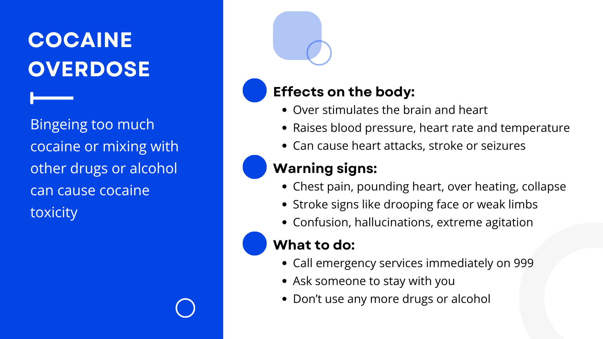 Infographic explaining effect of a cocaine overdose - as covered by text above.