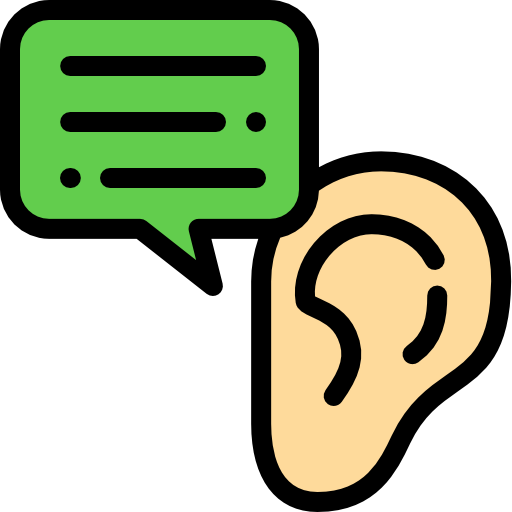 Speech bubble and an ear.