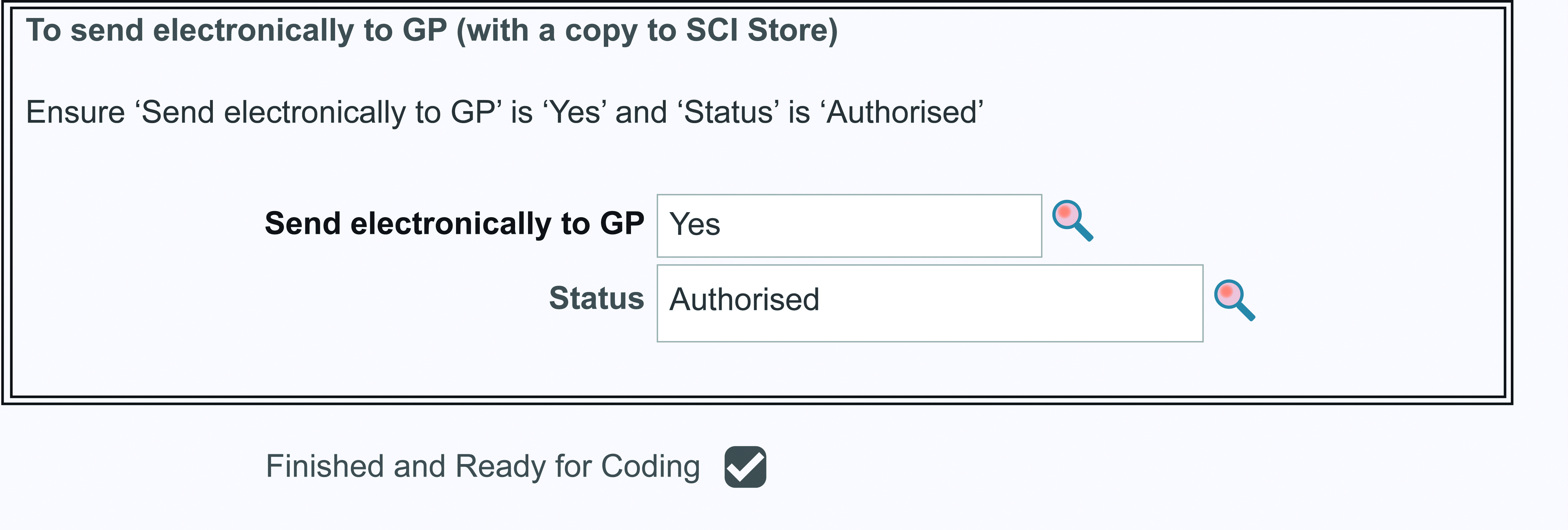 Screenshot of send electronically to GP