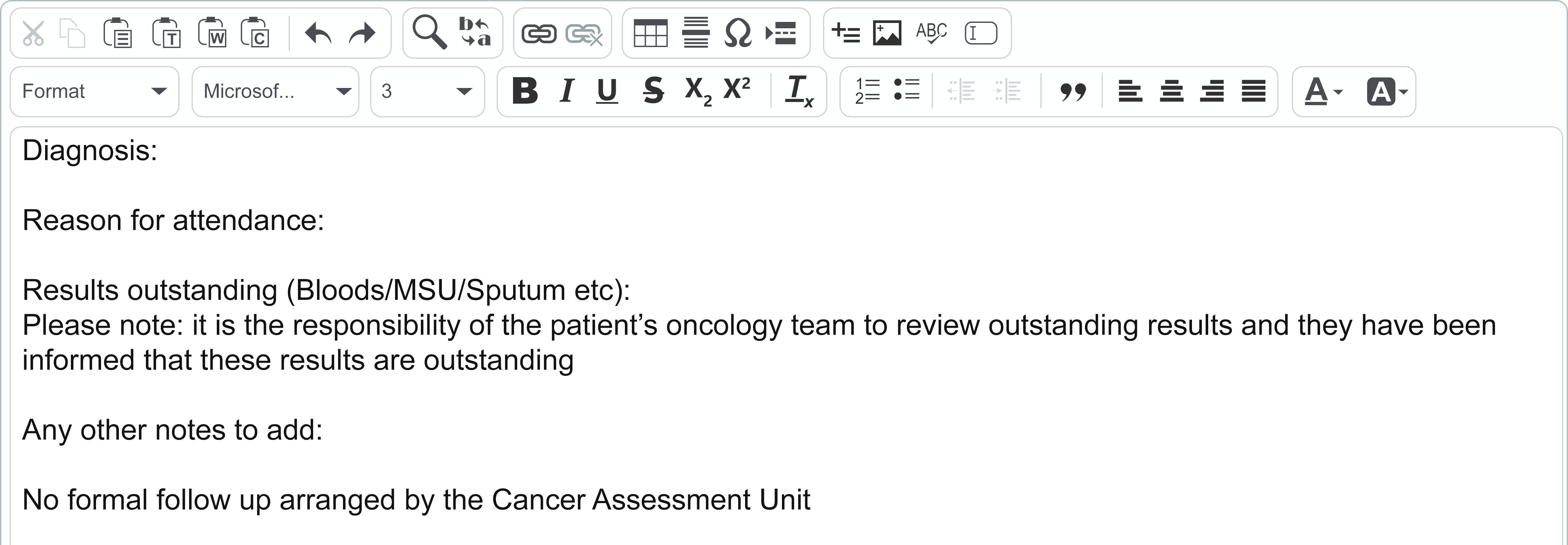 Screenshot of Diagnosis entry
