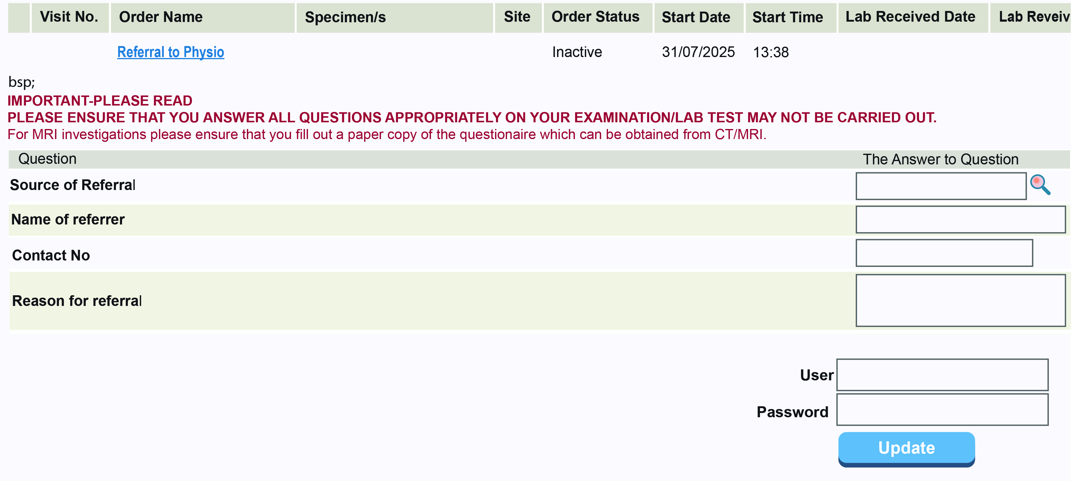 Screenshot of Details referral screen