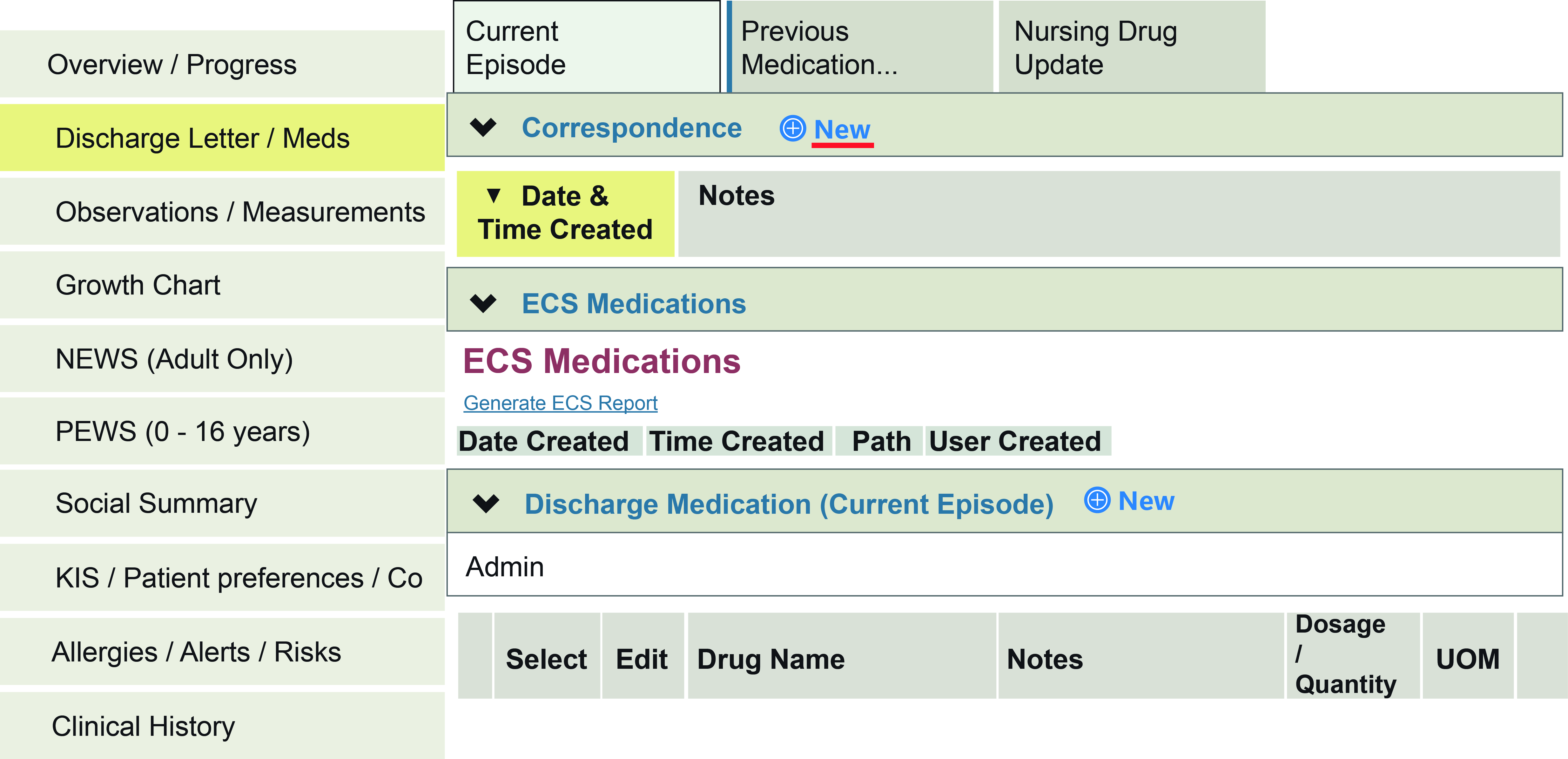 screenshot of Correspondence New