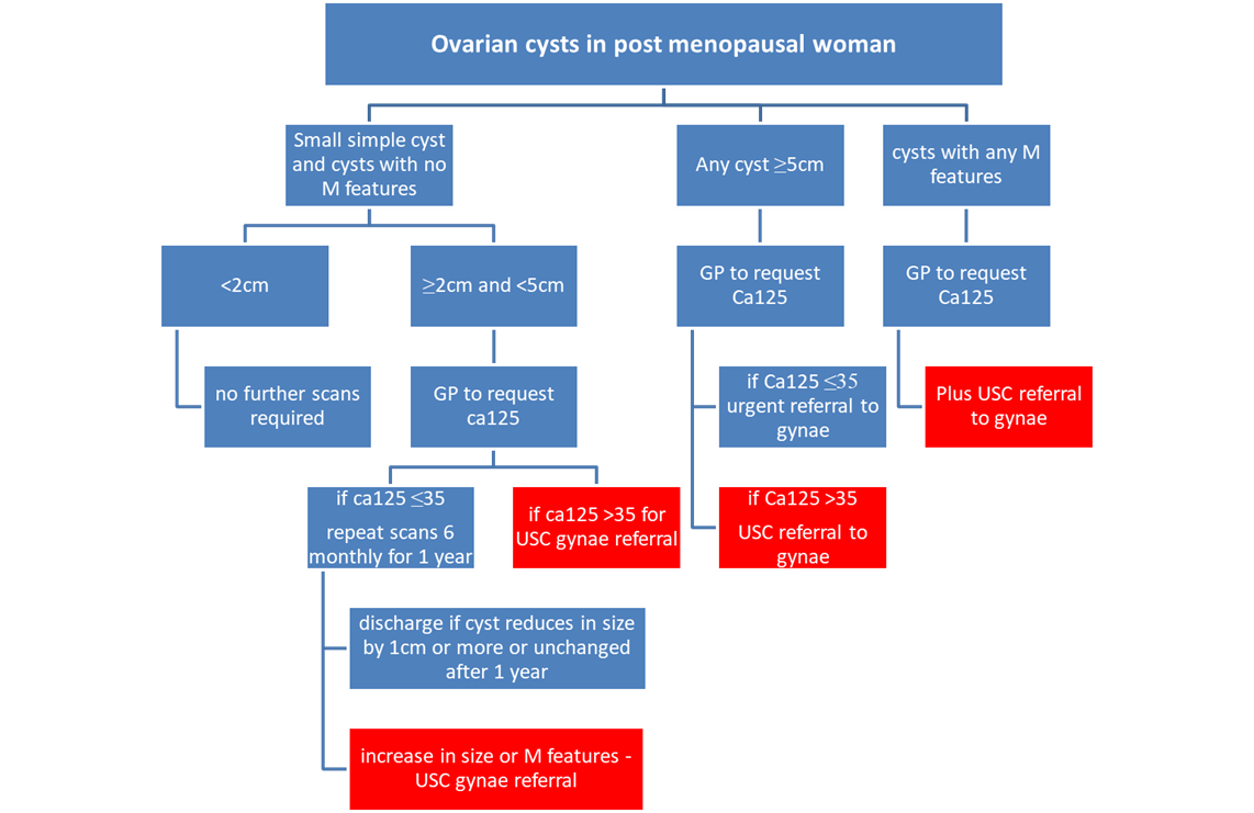 Post menopausal ovarian cysts flowchart