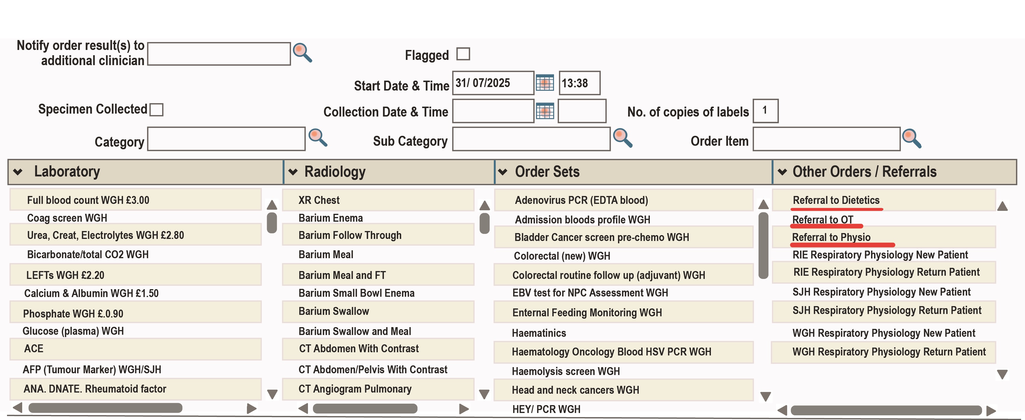 Screenshot of Referral screen