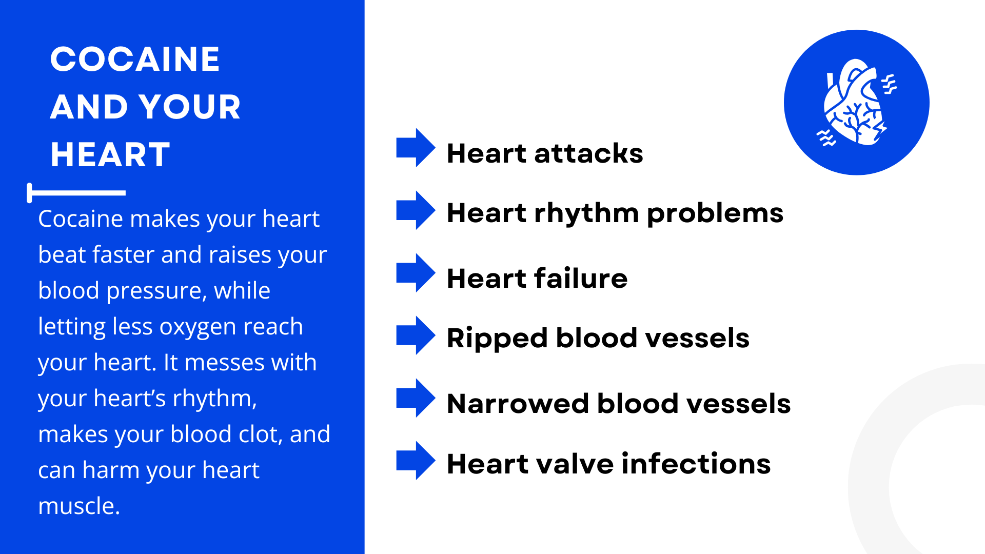 Infographic explaining impact of cocaine use on the heart - as covered in above text.