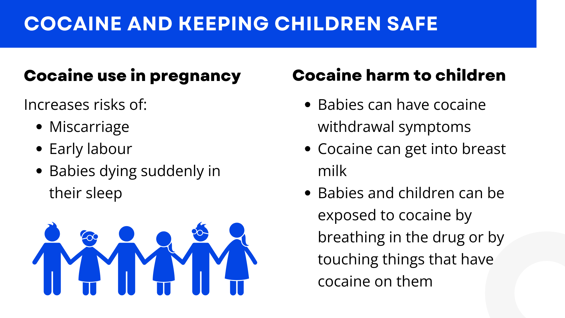 Infographic explaining the impact of cocaine use on children within the family - as covered in text above.